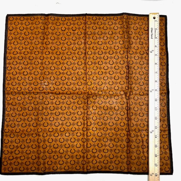 New Unused Celine Paris Mini Scarf/Handkerchief Cotton 19" Coffee Brown Logo(66 - Picture 4 of 5